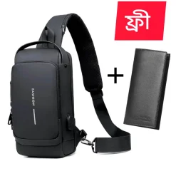 USB shoulder bag With Lock-Black(মানিব্যাগ ফ্রি)